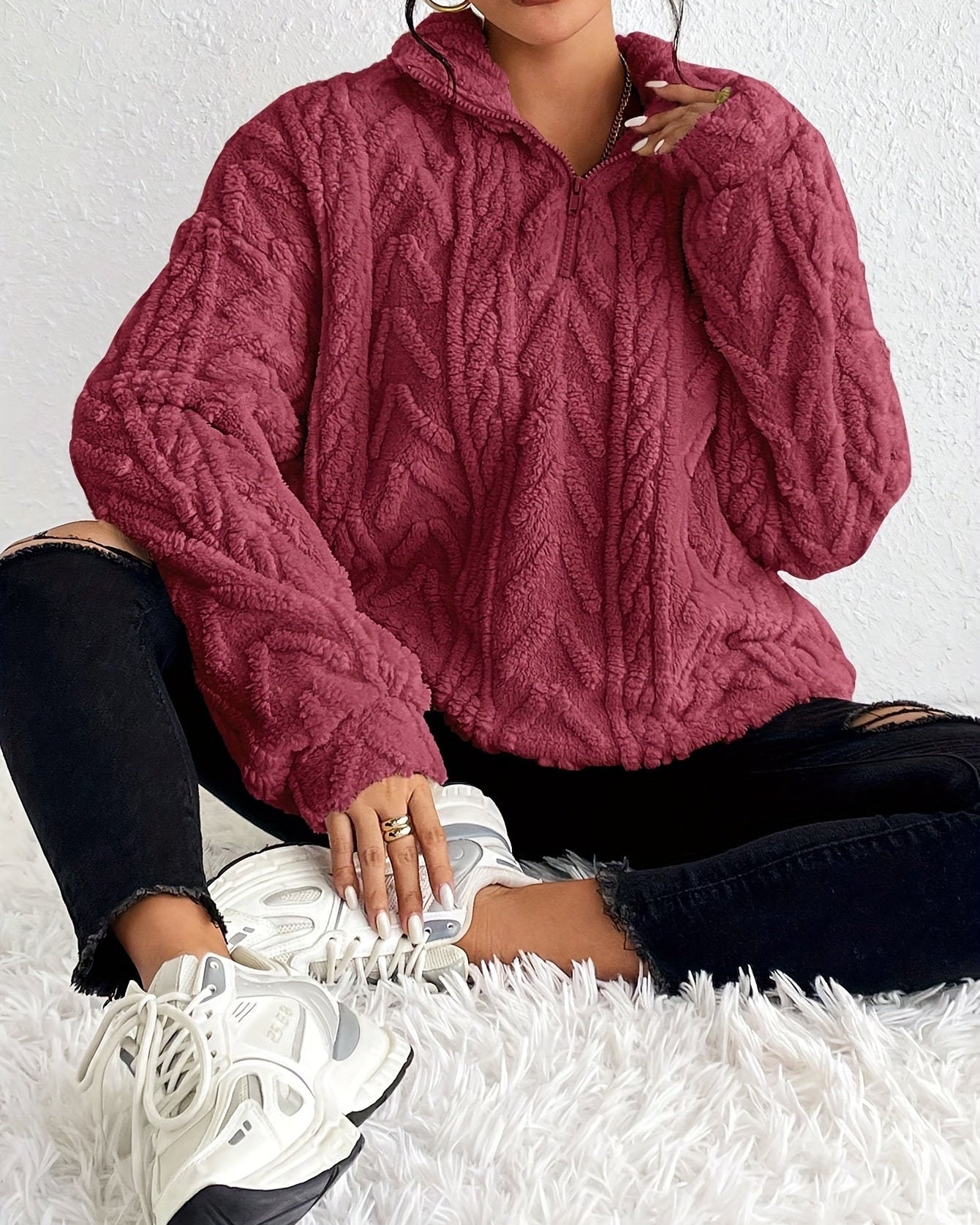WILLOW - Maglione Morbido Intrecciato con Zip