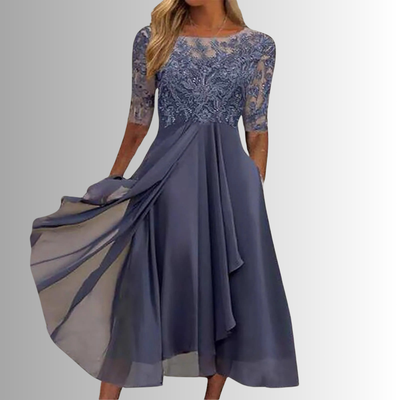 Rhonda - Abito Midi in Chiffon Ricamato Biondo